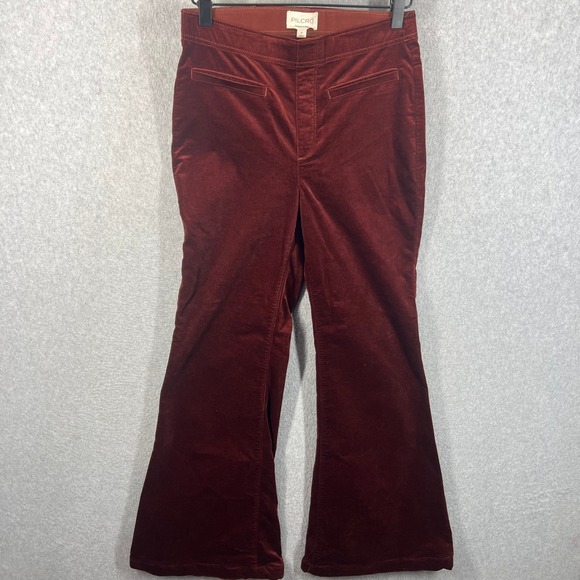 Pilcro Pants - Pilcro Velvet Flare Pants Women 27 Burgundy Red High Rise Wide Leg‎ Boho EUC